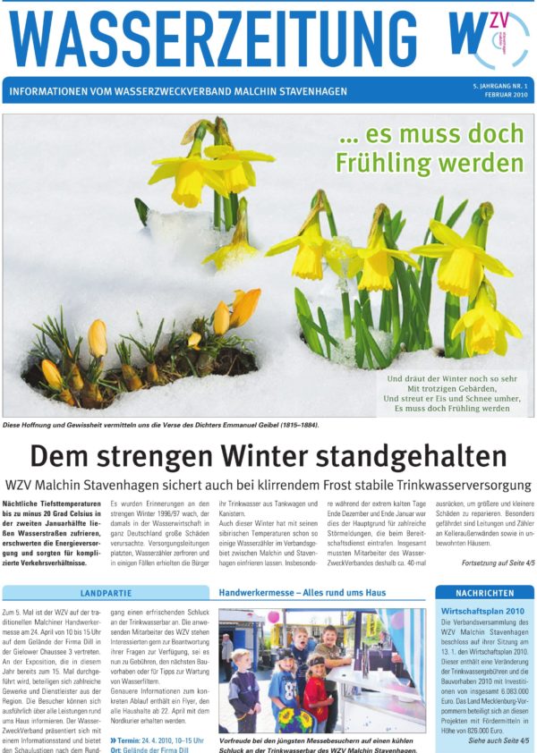 Wasserzeitung 01/2010 » WasserZweckVerband­ Malchin Stavenhagen
